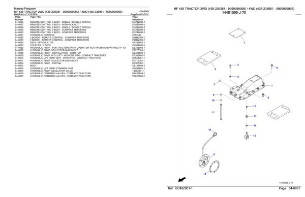 Massey Ferguson MF 435 Tractor Parts Catalog C043505 1
