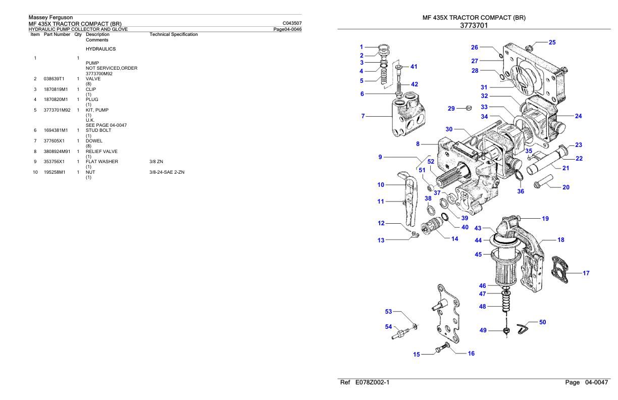 Massey Ferguson MF 435X Tractor Compact BR Parts Catalog C043507 1