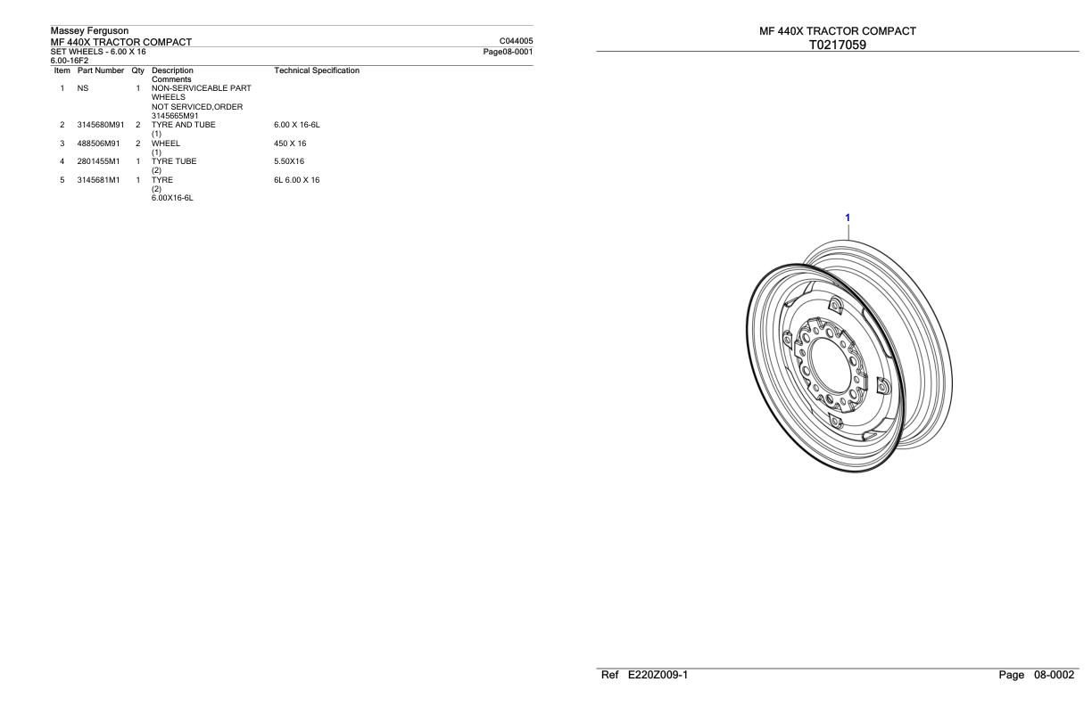 Massey Ferguson MF 440X Tractor Compact Parts Catalog C044005 1