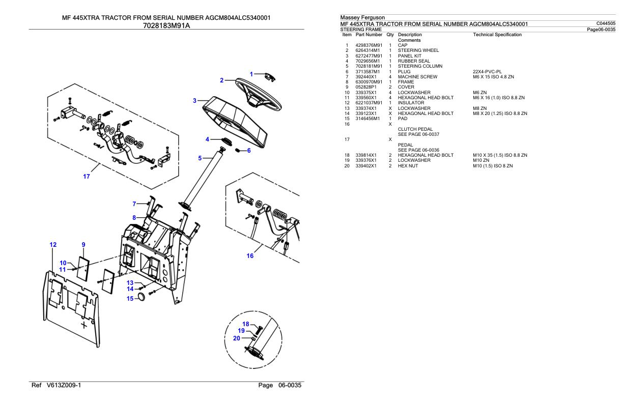 Massey Ferguson MF 445XTRA Tractor Parts Catalog C044505 1