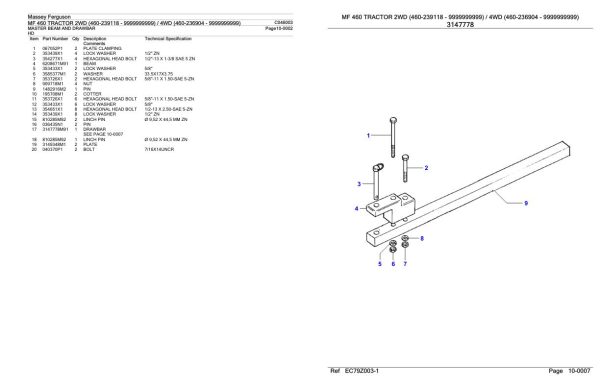 Massey Ferguson MF 460 Tractor Parts Catalog C046003 1