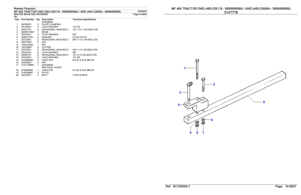 Massey Ferguson MF 460 Tractor Parts Catalog C046003 1