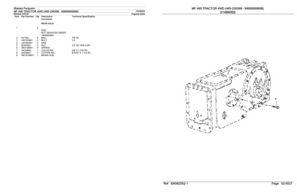 Massey Ferguson MF 465 Tractor Parts Catalog C046503 1