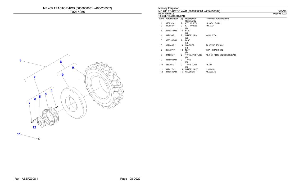Massey Ferguson MF 465 Tractor Parts Catalog CPE465 1