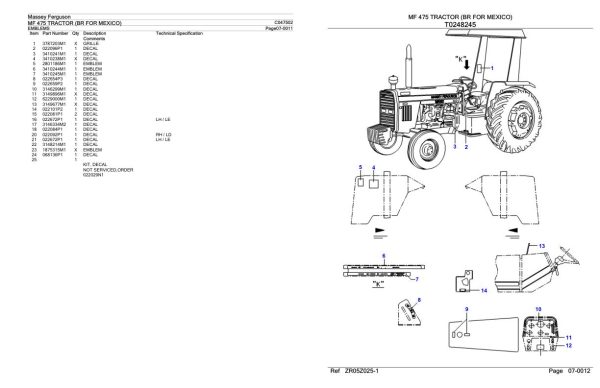 Massey Ferguson MF 475 Tractor Parts Catalog C047502 2