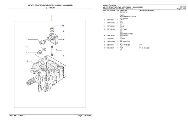 Massey Ferguson MF 475 Tractor Parts Catalog C047503 1