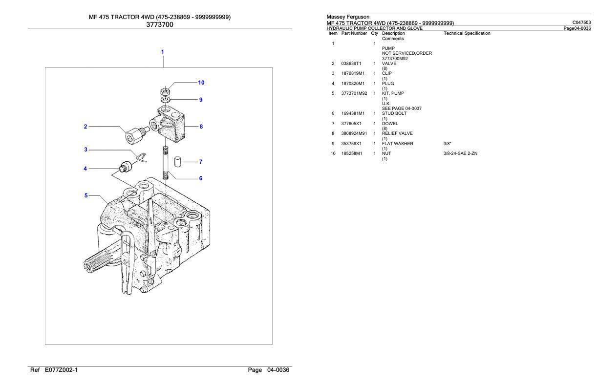 Massey Ferguson MF 475 Tractor Parts Catalog C047503 1