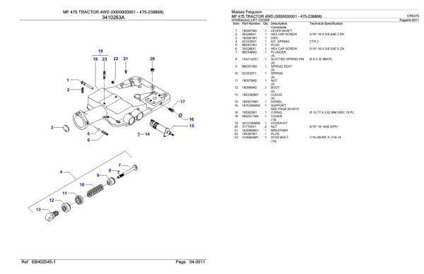 Massey Ferguson MF 475 Tractor Parts Catalog CPE475 1