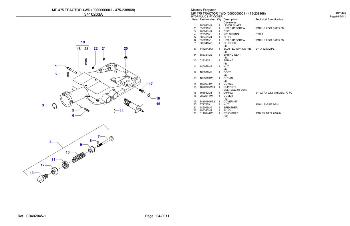 Massey Ferguson MF 475 Tractor Parts Catalog CPE475 1
