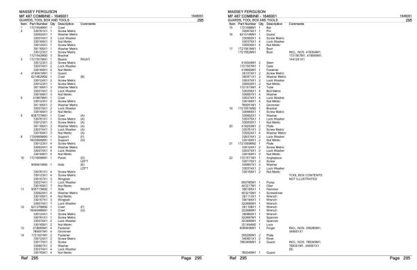 Massey Ferguson MF 487 Combine Parts Catalog 1646001 1