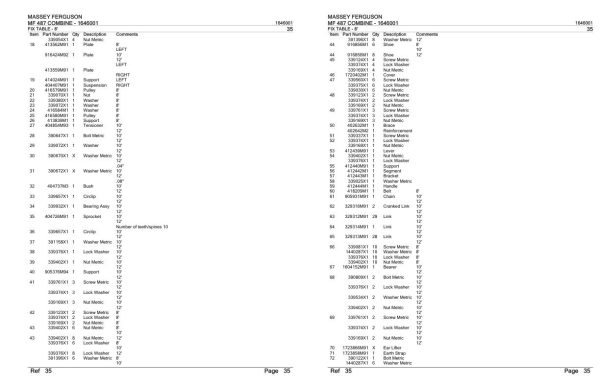 Massey Ferguson MF 487 Combine Parts Catalog 1646001 2