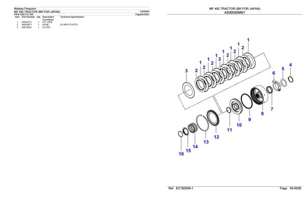 Massey Ferguson MF 492 Tractor Parts Catalog C049204 1