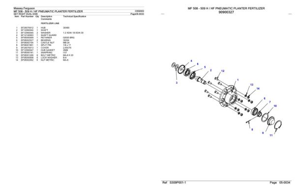 Massey Ferguson MF 508 509 H HF Pneumatic Planter Fertilizer Parts Catalog C050003 1