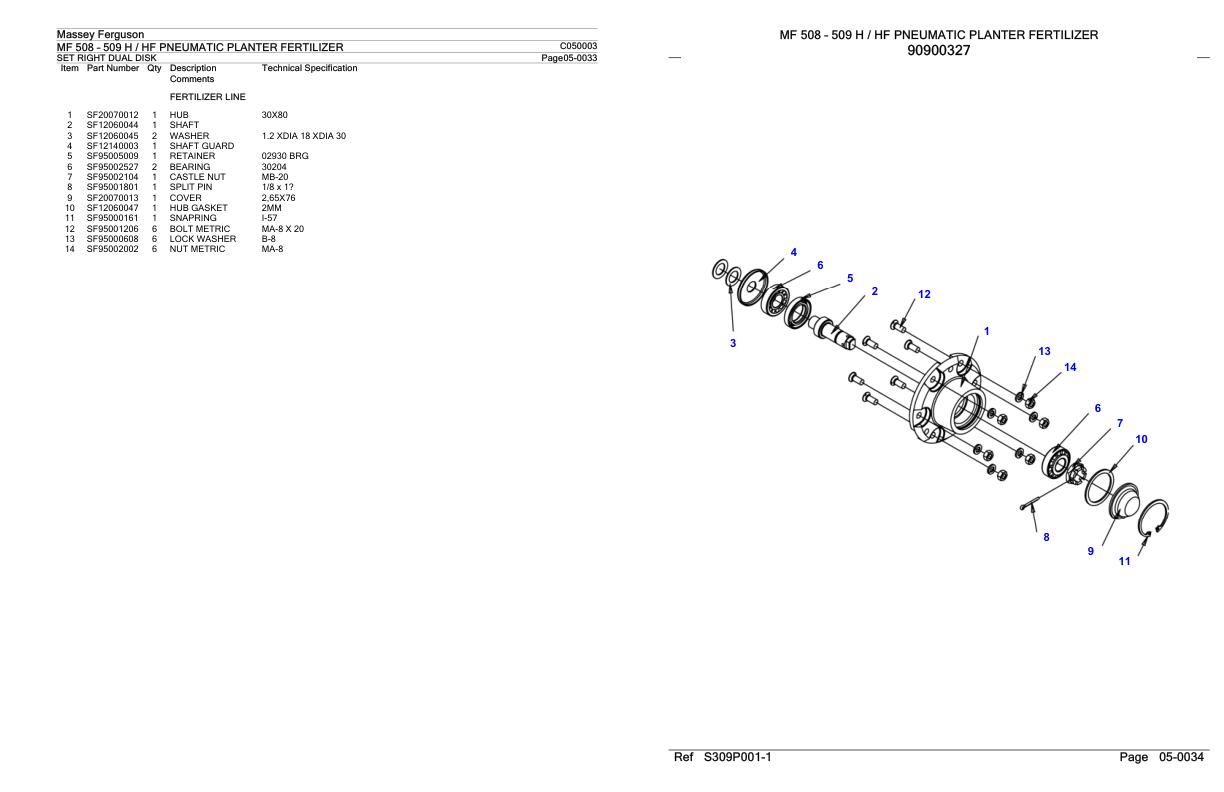 Massey Ferguson MF 508 509 H HF Pneumatic Planter Fertilizer Parts Catalog C050003 1