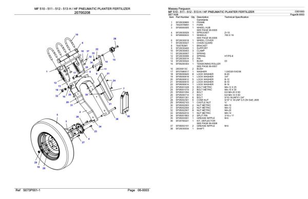 Massey Ferguson MF 510 511 512 513 H HF Pneumatic Planter Fertilizer Parts Catalog C051003 1