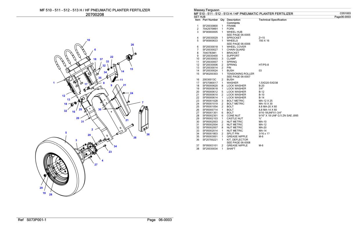 Massey Ferguson MF 510 511 512 513 H HF Pneumatic Planter Fertilizer Parts Catalog C051003 1