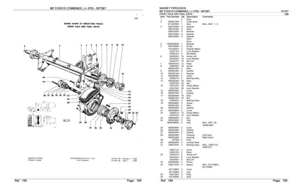 Massey Ferguson MF 510 515 Combine FR Parts Catalog 957387 2