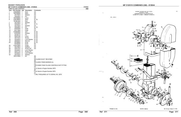 Massey Ferguson MF 510 515 Combine GB Parts Catalog 819544 2