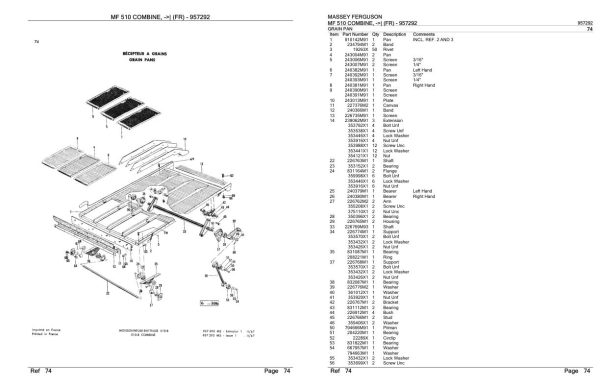 Massey Ferguson MF 510 Combine FR Parts Catalog 957292 1