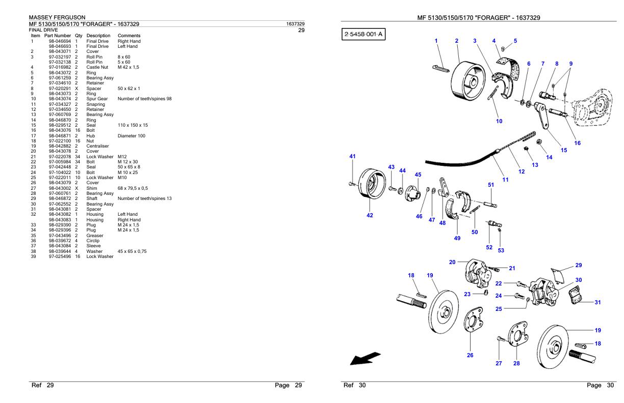 Massey Ferguson MF 5130 5150 5170 Forager Parts Catalog 1637329 1