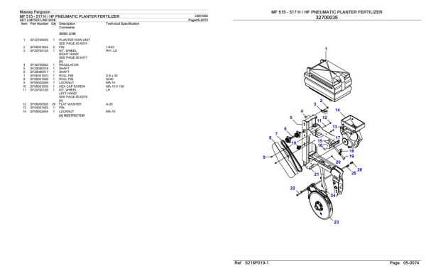 Massey Ferguson MF 515 517 H HF Pneumatic Planter Fertilizer Parts Catalog C051004 2
