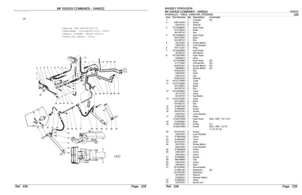 Massey Ferguson MF 520 525 Combine Parts Catalog 1646022 1