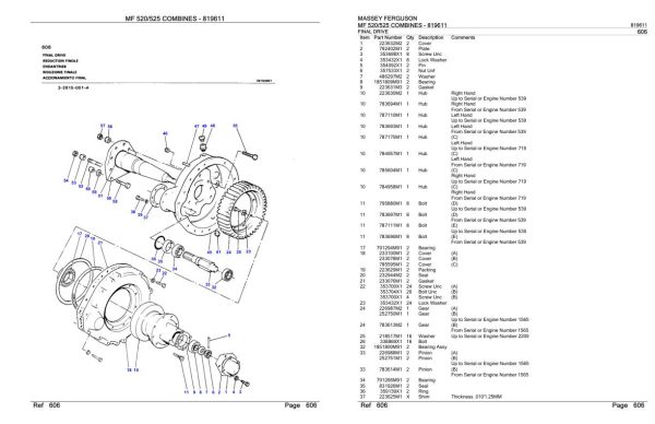 Massey Ferguson MF 520 525 Combine Parts Catalog 819611 1