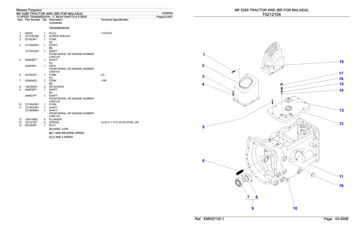 Massey Ferguson MF 5285 Tractor Parts Catalog C528502 1