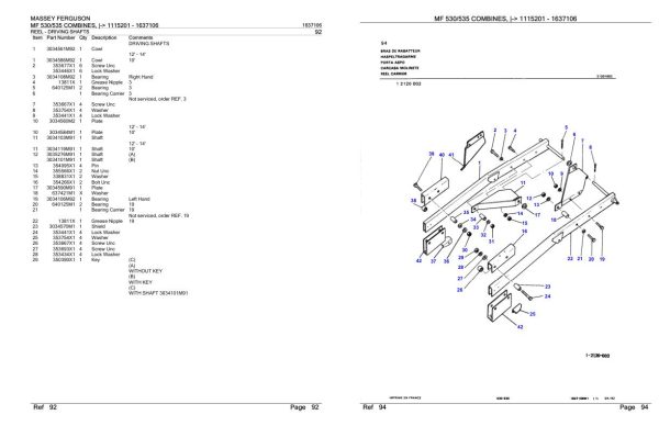 Massey Ferguson MF 530 535 Combine Parts Catalog 1637106 1