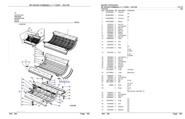 Massey Ferguson MF 530 535 Combine Parts Catalog 1637106 2