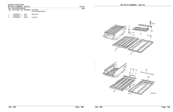 Massey Ferguson MF 530 S Combine Parts Catalog 1637132 1