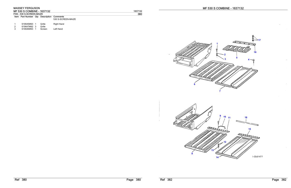 Massey Ferguson MF 530 S Combine Parts Catalog 1637132 1
