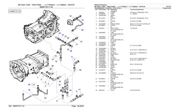 Massey Ferguson MF 5425 5435 Tractor Parts Catalog 1637479 1