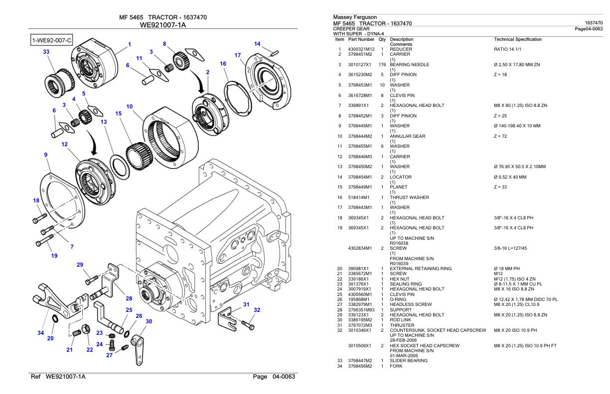 Massey Ferguson MF 5465 Tractor Parts Catalog 1637470 1