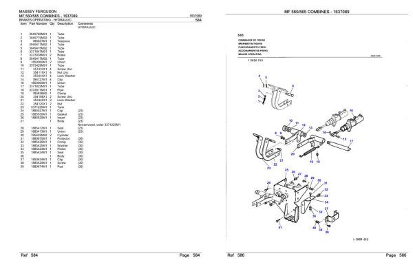 Massey Ferguson MF 560 565 Combine Parts Catalog 1637089 1