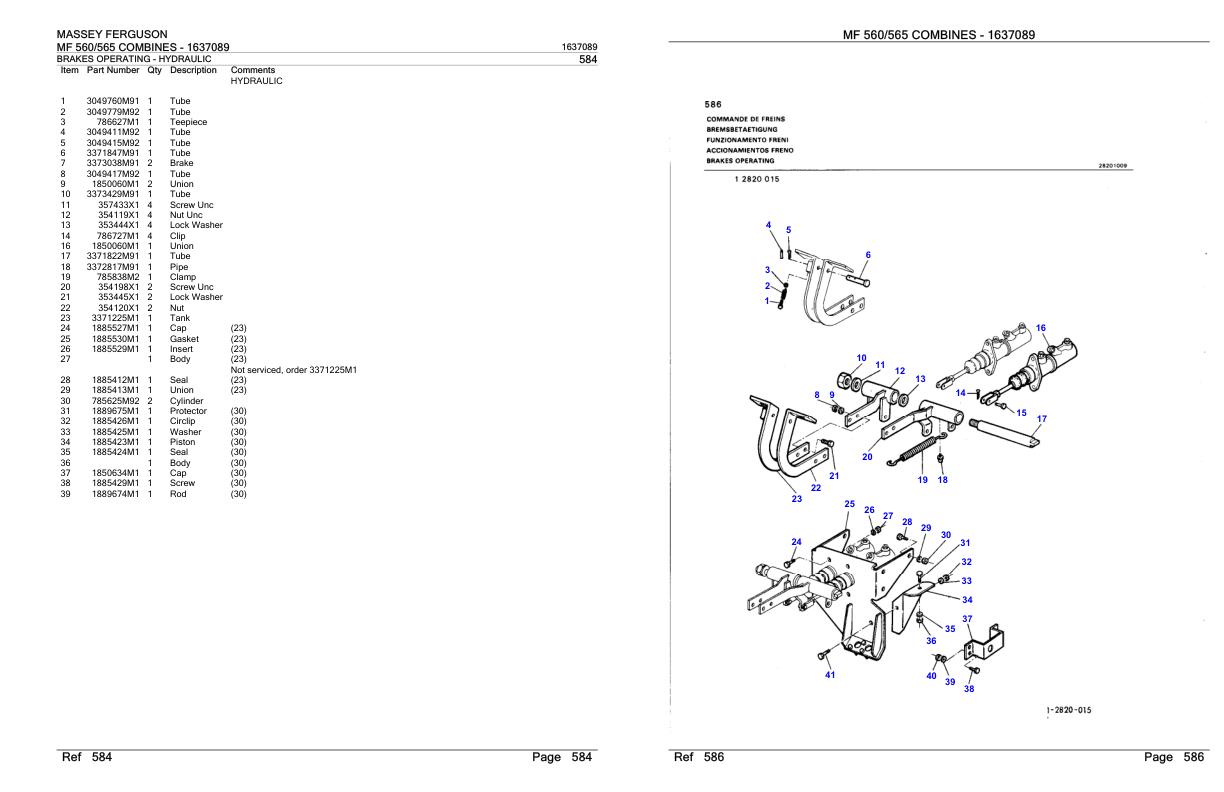 Massey Ferguson MF 560 565 Combine Parts Catalog 1637089 1