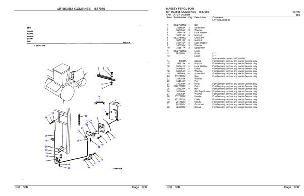 Massey Ferguson MF 560 565 Combine Parts Catalog 1637089 2