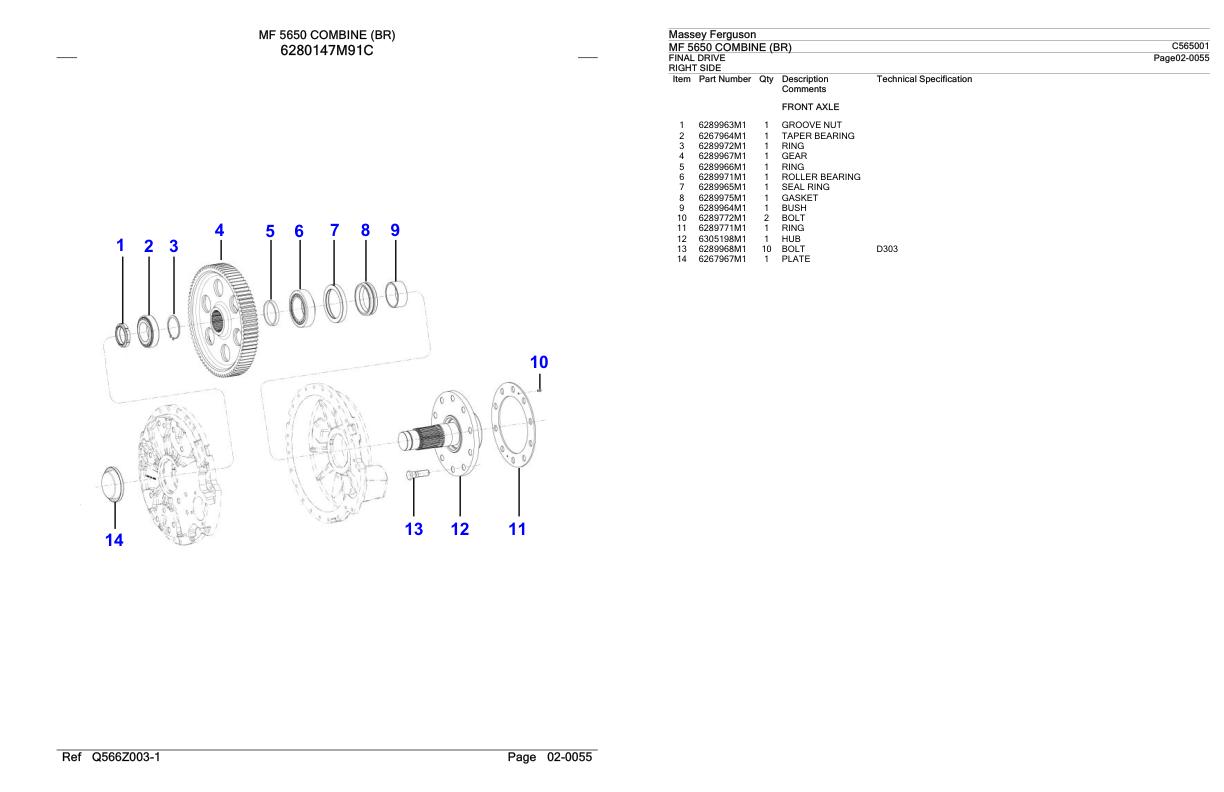 Massey Ferguson MF 5650 Combine BR Parts Catalog C565001 1