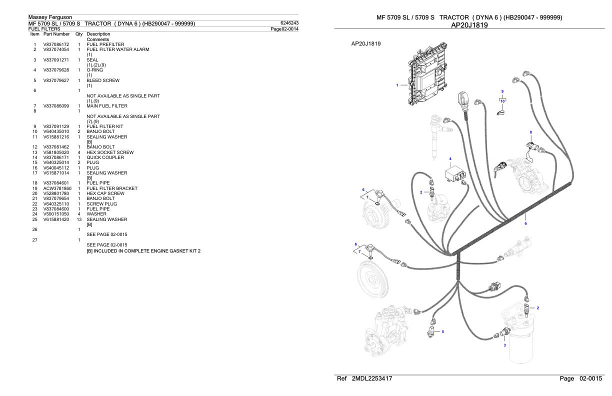 Massey Ferguson MF 5709 5709 S Tractor Parts Catalog 6246243 1