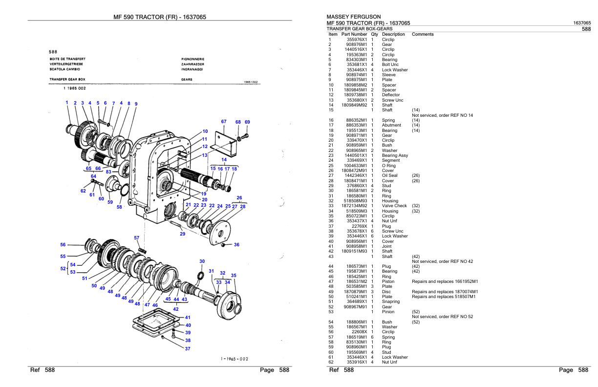 Massey Ferguson MF 590 Tractor Parts Catalog 1637065 1