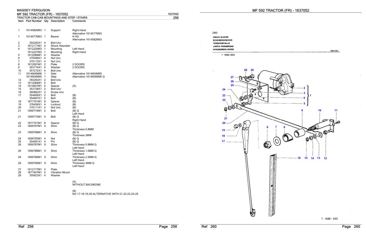Massey Ferguson MF 592 Tractor Parts Catalog 1637052 1