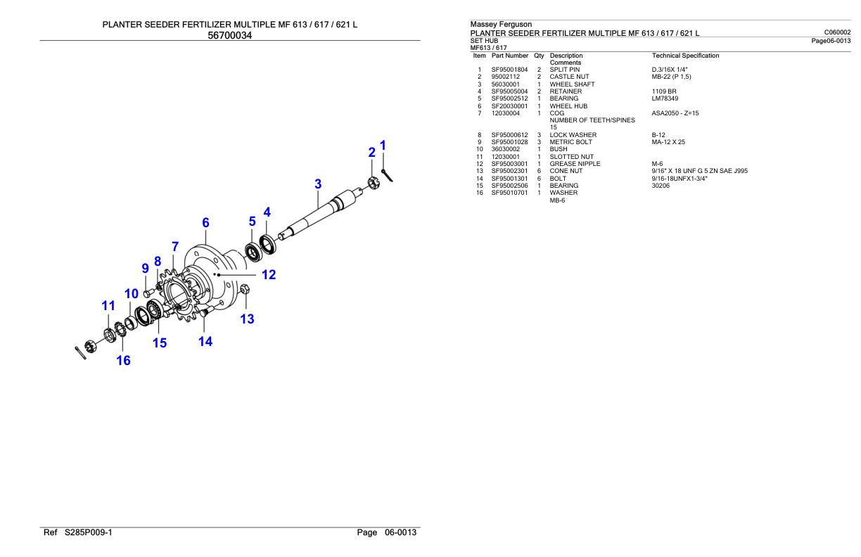 Massey Ferguson MF 613 617 621 L Planter Seeder Fertilizer Multiple Parts Catalog C060002 1
