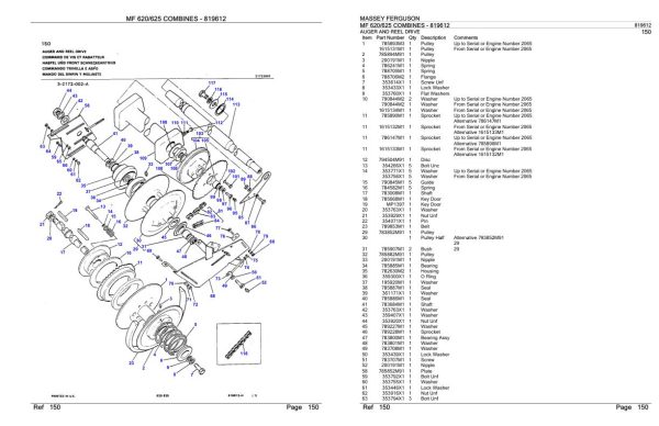 Massey Ferguson MF 620 625 Combine Parts Catalog 819612 1