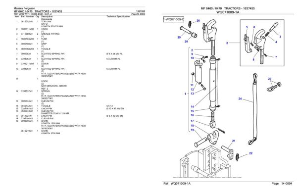Massey Ferguson MF 6460 6470 Tractor Parts Catalog 1637455 1
