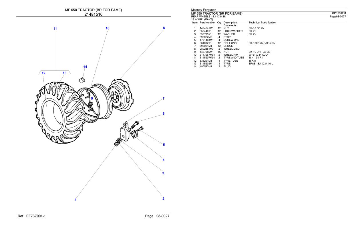Massey Ferguson MF 650 Tractor Parts Catalog CPE650EM 1