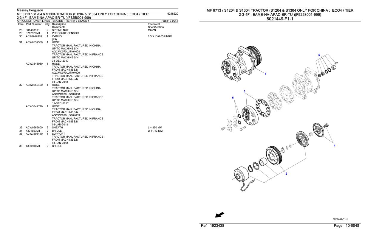 Massey Ferguson MF 6713 S1204 S1304 Tractor Parts Catalog 6246220 1