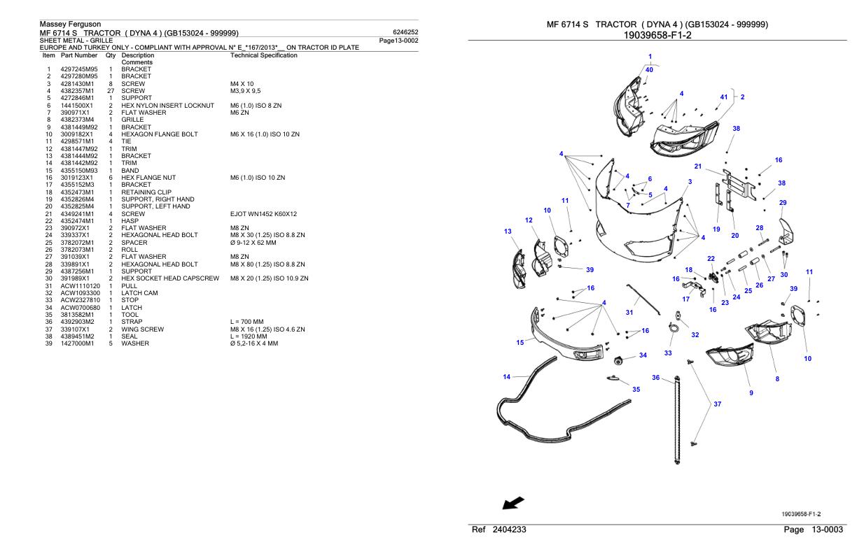 Massey Ferguson MF 6714S Tractor Parts Catalog 6246252 1
