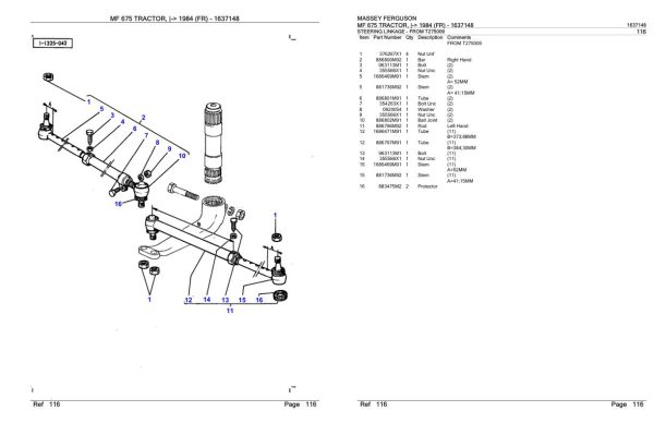 Massey Ferguson MF 675 Tractor Parts Catalog 1637148 1
