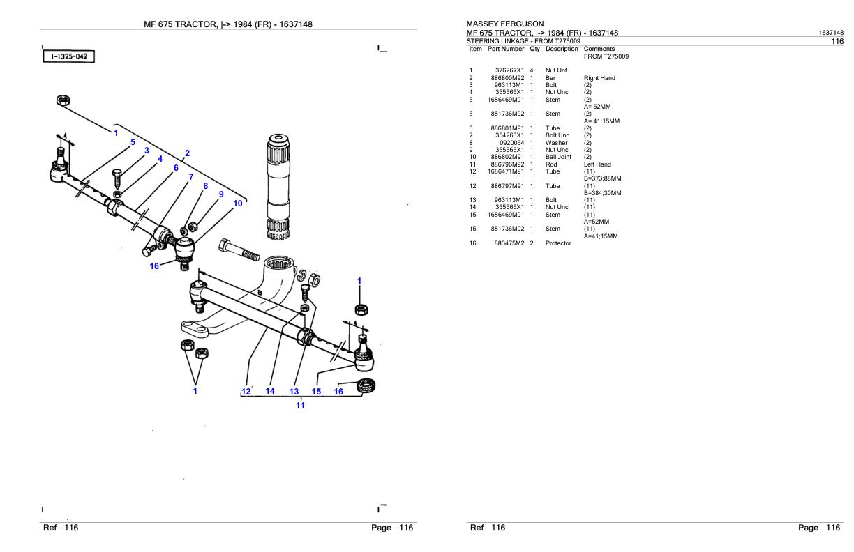 Massey Ferguson MF 675 Tractor Parts Catalog 1637148 1