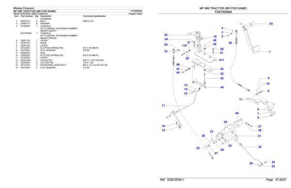 Massey Ferguson MF 680 Tractor Parts Catalog CPE680EM 1